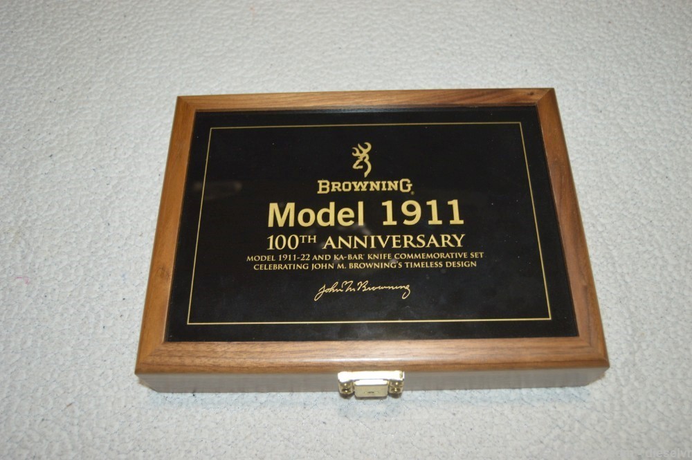 NIB Browning Engraved Gold 1911-22 John Browning 100 Year Comm. Ka-Bar Disp-img-42