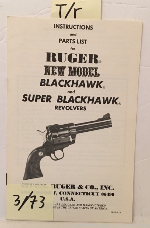 Original Ruger Blackhawk 3-73 Owners Instruction Manual-img-0