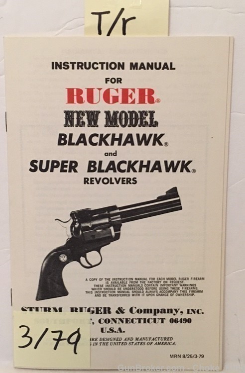 Original Ruger Blackhawk 3-79 Owners Instruction Manual-img-0