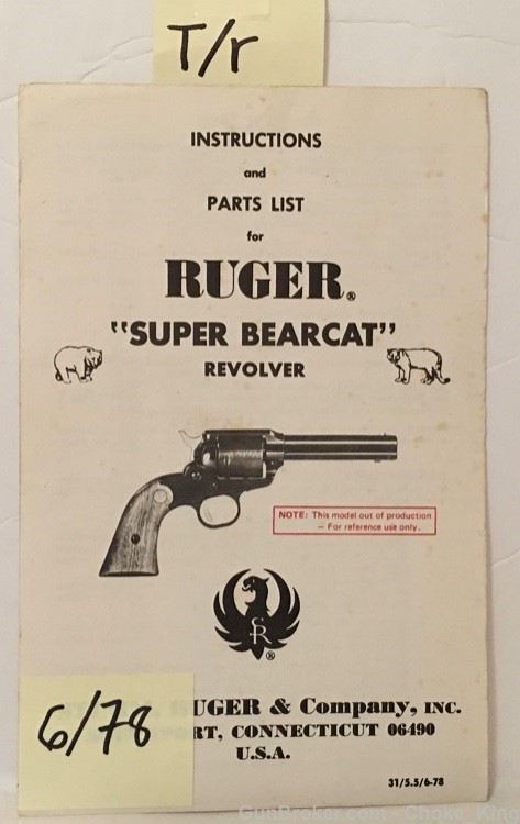 Ruger Super Bearcat 1978 Owners Instruction Manual-img-0