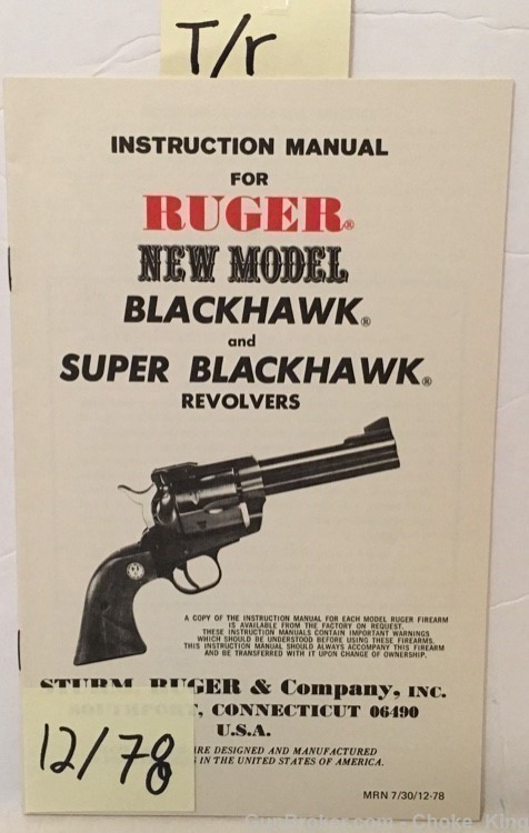 Original Ruger Blackhawk 12-78 Owners Instruction Manual-img-0