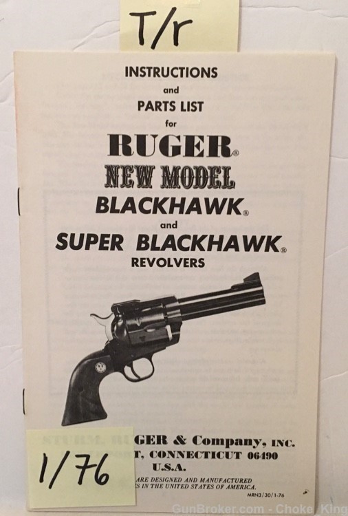 Original Ruger Blackhawk 1-76 Owners Instruction Manual-img-0