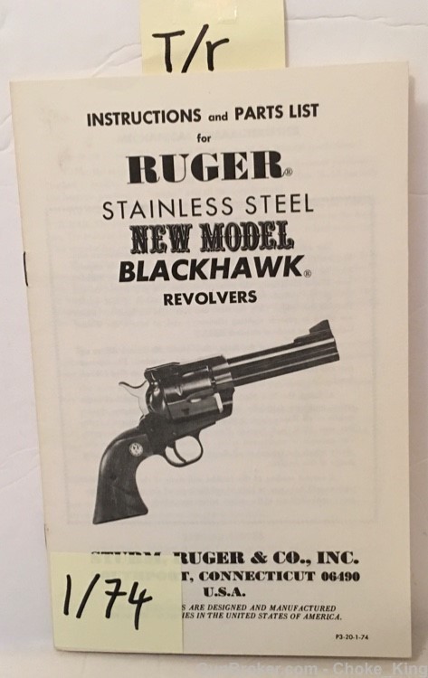 Original Ruger Blackhawk 1-74 Stainless Steel Owners Instruction Manual-img-0