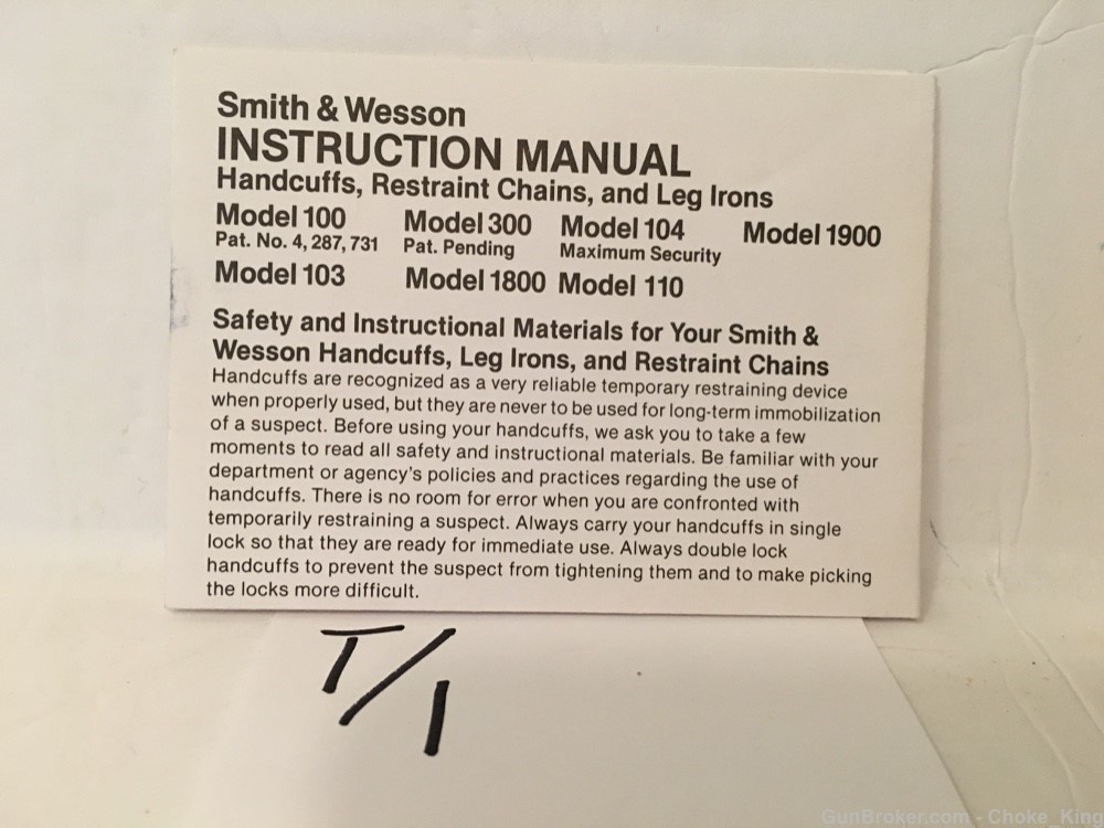 Orig S&W Handcuffs Restraint Chains Leg Irons Owners Instruction Manual-img-0
