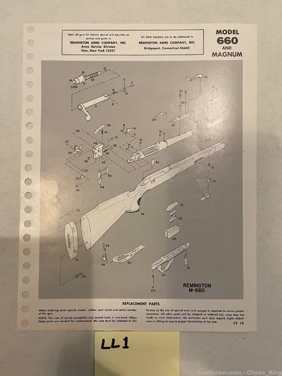 Orig Remington Parts Schematic Diagram Model 660-img-0