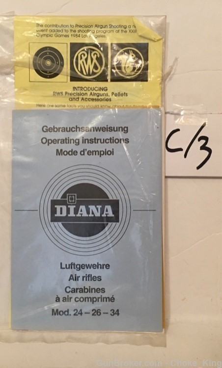 Diana Air Rifle Model 24 26 344 Owners Instruction Manual-img-0
