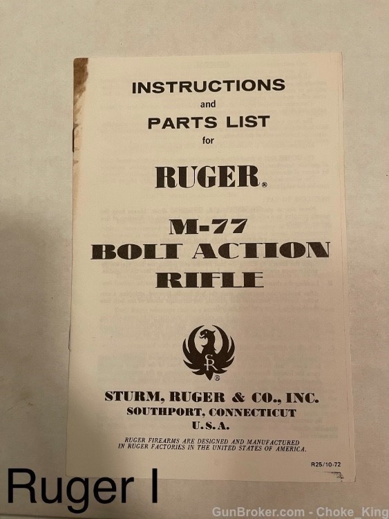 Ruger M 77 10/72 Rifle Owners Instruction Manual-img-0