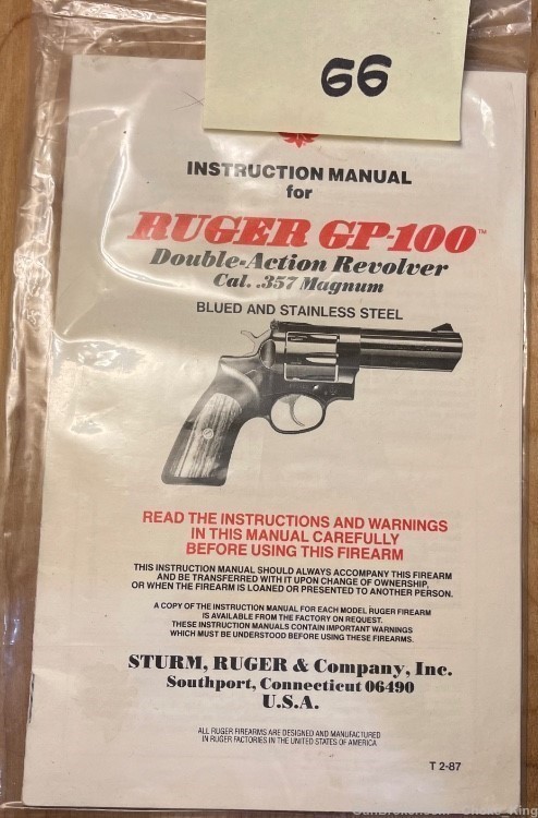 Ruger GP100 2/87 Owners Instruction Manual-img-0