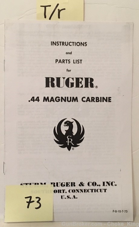 Orig Ruger .44 Carbine 1973 Owners Instruction Manual-img-0