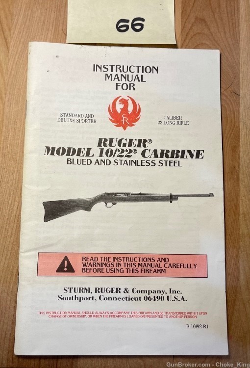 Ruger 10/22 Owners Instruction Manual 10/92-img-0