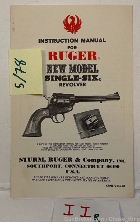Ruger New Model 1978 Owner Instruction Manual-img-0
