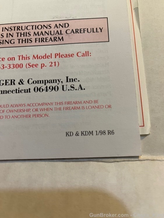 Ruger Model 77 1/98 Owners Manual 223, .22-250, .220 Swift, 6mm Rem., 6.5x5-img-2