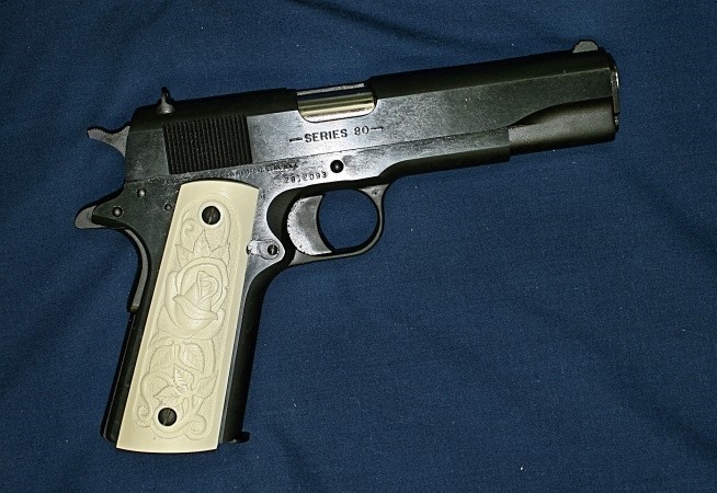Colt 1911 Ivory-Like Grips, Relief Carved Rose With Vine-img-1