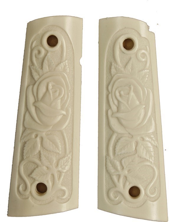 Colt 1911 Ivory-Like Grips, Relief Carved Rose With Vine-img-0