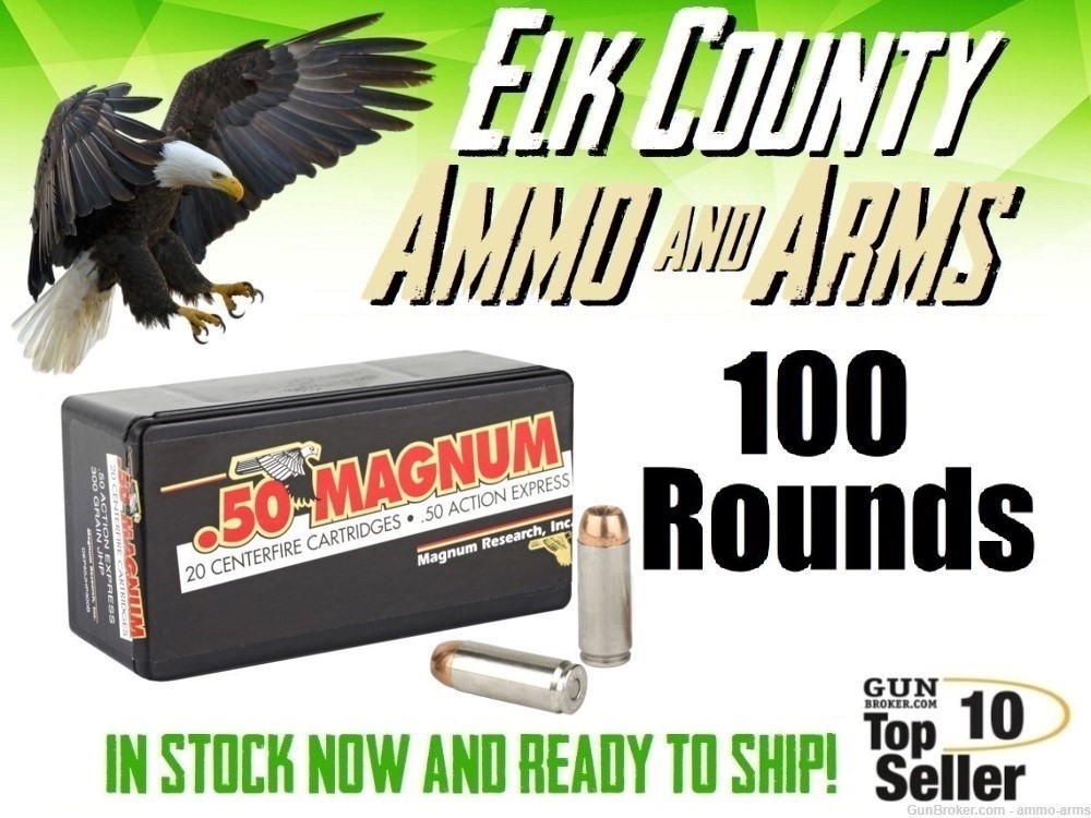 Magnum Research Magnum Ammunition .50AE 300 Gr JHP 100 Rounds DEP50JHP300B-img-0