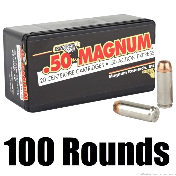 Magnum Research Magnum Ammunition .50AE 300 Gr JHP 100 Rounds DEP50JHP300B-img-1