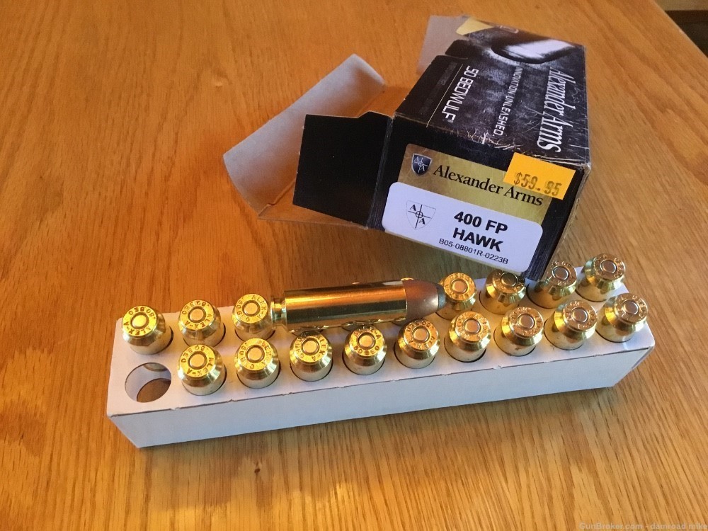 Alexander Arms .50 Beowulf 400 FP Hawk Ammo 20 rds. Per box-img-0