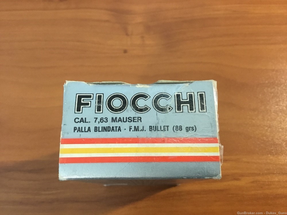 Fiocchi 7.63 Mauser, 88 grain F.M.J. Box of 50 rounds-img-0
