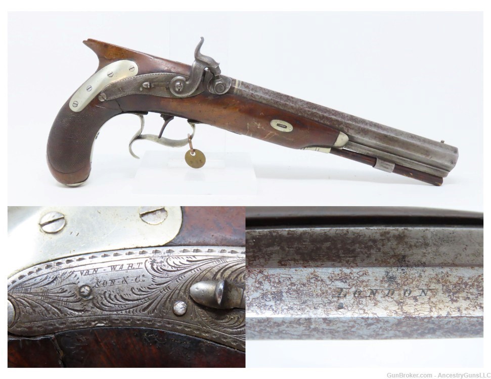 Pistol by HENRY VAN WART .52 Washington Irving Tarrytown NY DUELING Antique-img-0