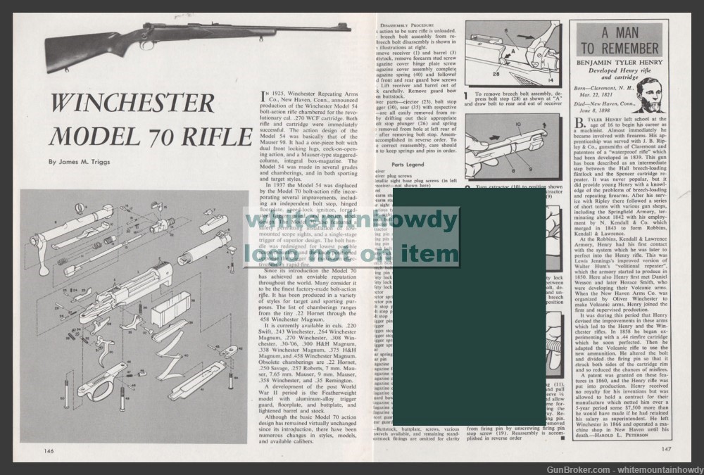 WINCHESTER 70 Rifle Schematic Assembly Disassembly 2-pg Article-img-0