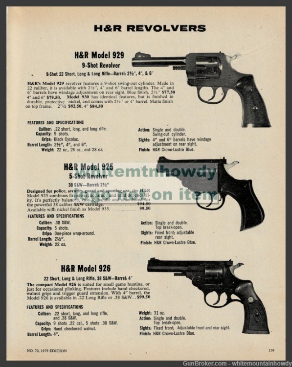 1979 HARRINGTON & RICHARDSON H&R 929, 925, 926 |Revolver PRINT AD-img-0