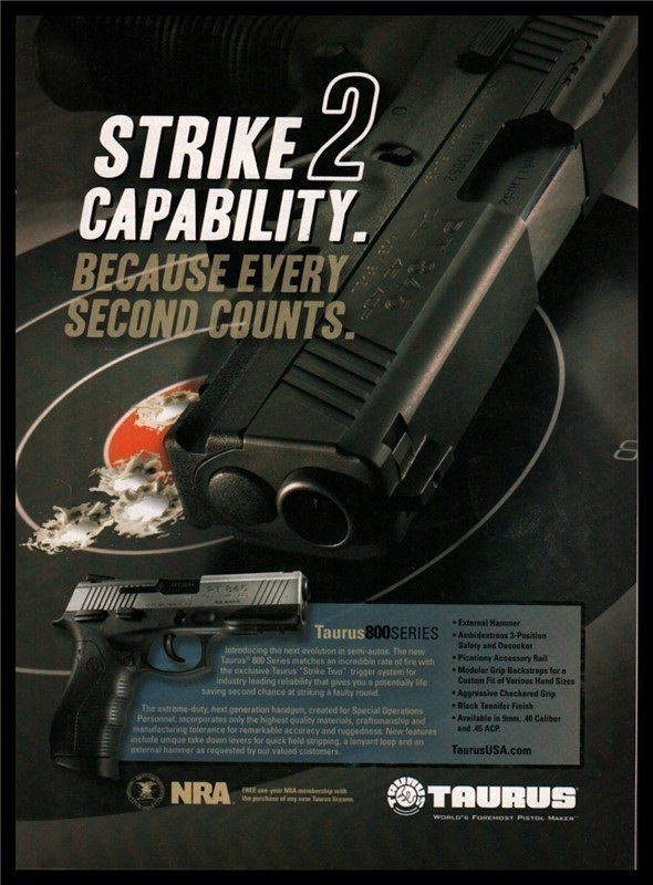 2008 TAURUS 800 Series Pistol PRINT AD-img-0