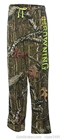 Youth Browning Full Camo Moinf Buckmark Lounge Pant Safety Green - LARGE-img-0