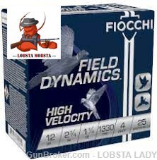 Fiocchi Field Dynamics 12ga 2.75" 1.25oz 1330FPS #4 Shot 25rd Box 12HV4-img-4
