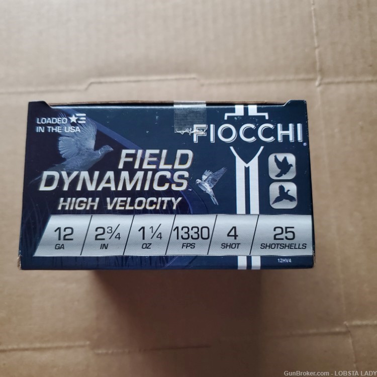 Fiocchi Field Dynamics 12ga 2.75" 1.25oz 1330FPS #4 Shot 25rd Box 12HV4-img-3