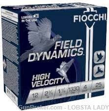 Fiocchi Field Dynamics 12ga 2.75" 1.25oz 1330FPS #4 Shot 25rd Box 12HV4-img-1