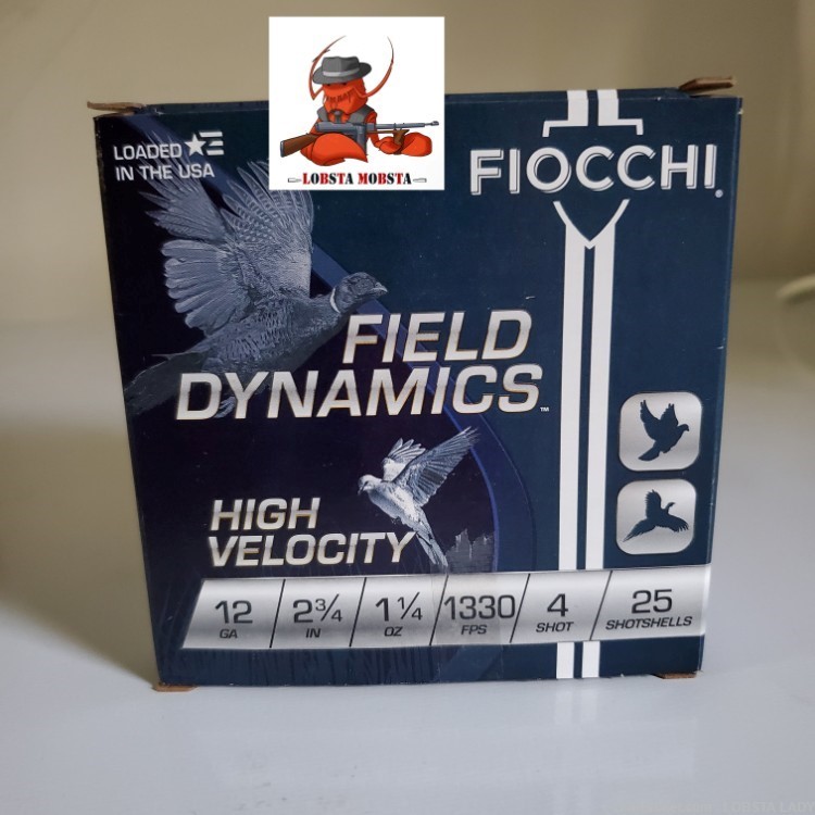 Fiocchi Field Dynamics 12ga 2.75" 1.25oz 1330FPS #4 Shot 25rd Box 12HV4-img-0
