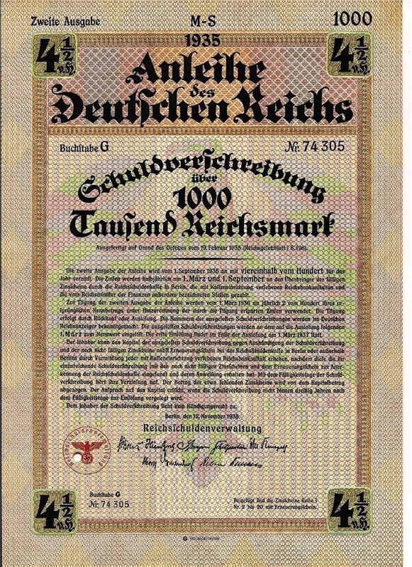 Germany. State 1000 RM Loan 1935 swastika-img-0