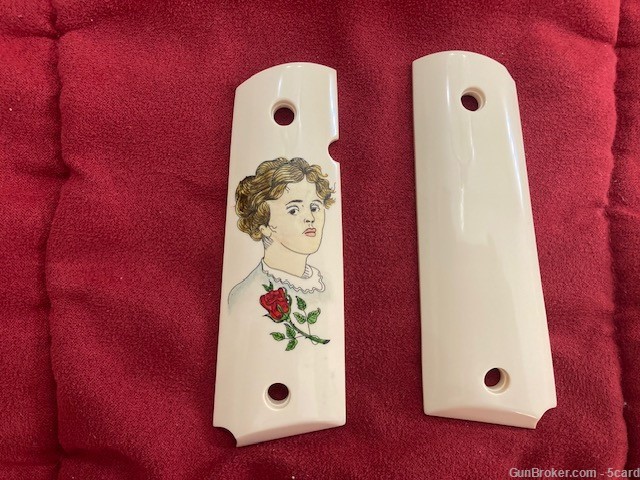Colt 1911 and Clone Faux Ivory grips with a Lady Scrimshaw -img-2