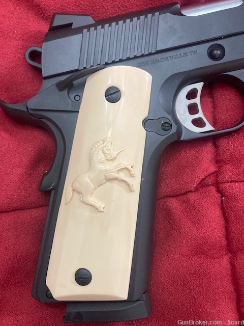 Colt 1911 and Clone Faux Ivory grips with Carved 3d Rampant Colt-img-1