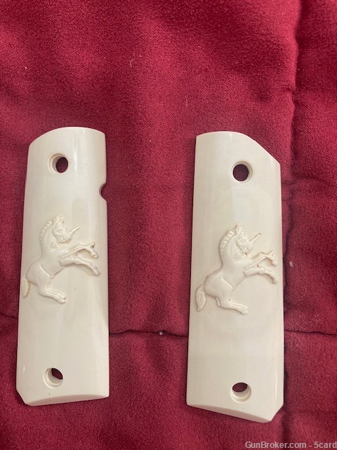 Colt 1911 and Clone Faux Ivory grips with Carved 3d Rampant Colt-img-2