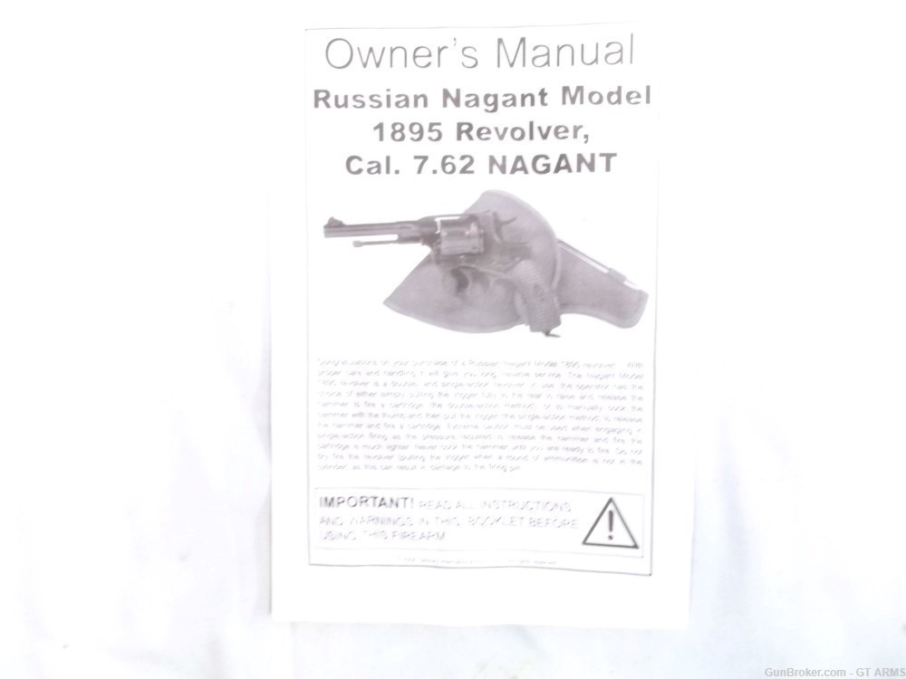 RUSSIAN 1895 NAGANT OWNERS MANUAL , 7.62 CAL REVOLVER in English-img-0