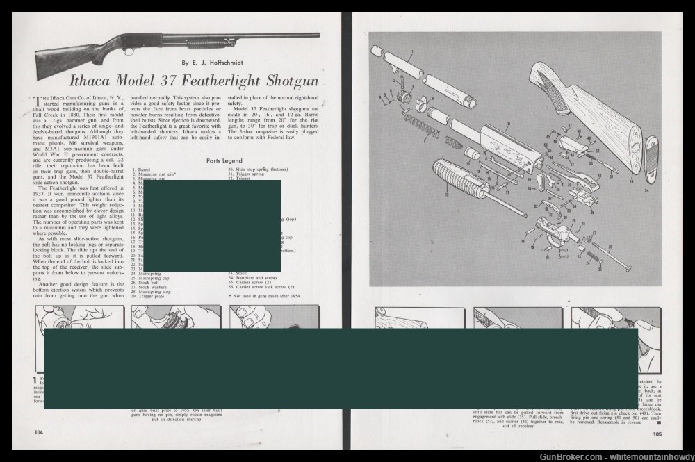 1972 ITHACA 37 Featherlight Shotgun Schematic Parts List Assembly Article-img-0