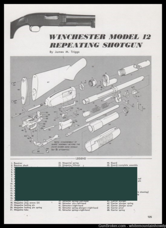 1972 WINCHESTER 12 Shotgun Schematic Parts List 2-pg Assembly Article-img-0