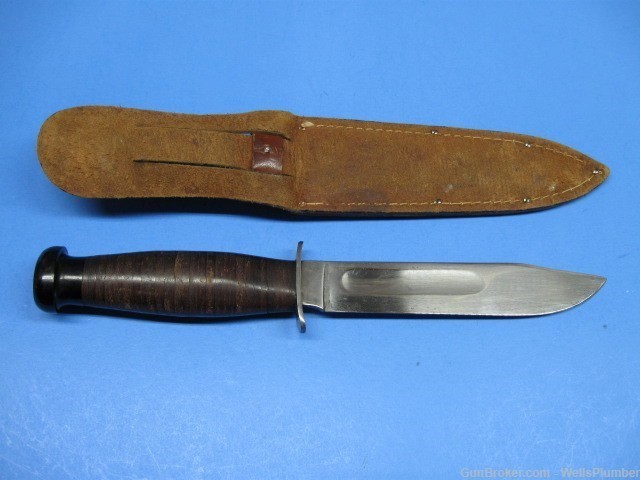 US WWII CASE 6" FIGHTING KNIFE UTILITY WITH ORIGINAL LEATHER SCABBARD-img-0