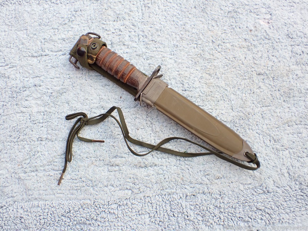 US M1 30 CARBINE M4 BAYONET WITH SCABBARD CAMILLUS WITH LEATHER HANDLE-img-5