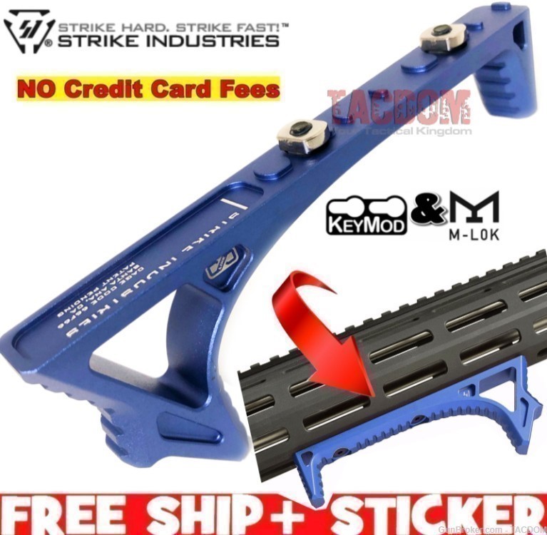 Strike Industries Curved LINK Blue AR15 Angled FOREGRIP Fore Grip Forward -img-0