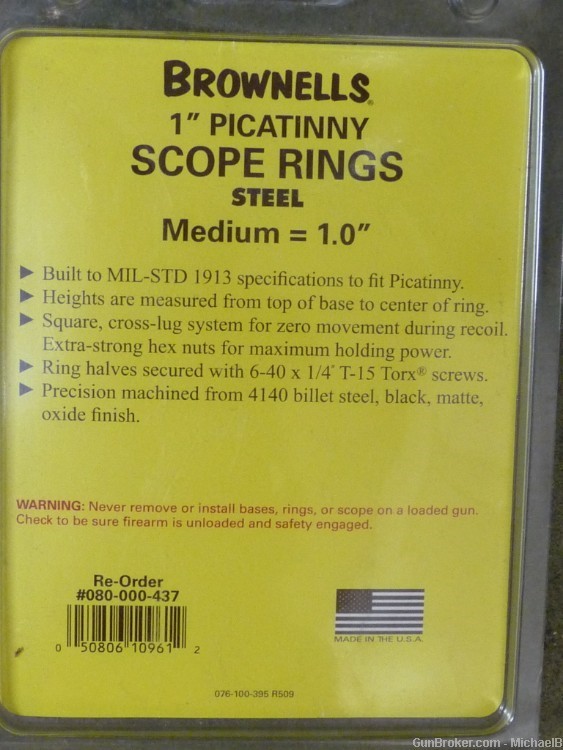 1-Inch Steel Picatinny - Weaver Rings by Brownells, Similar to EGW, Med. 1"-img-1