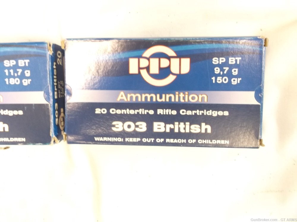40 rds of 303 BRITISH, 1 BOX 180, GR.  2nd BOX 150 GR BULLETS, mfg. PPU -img-1
