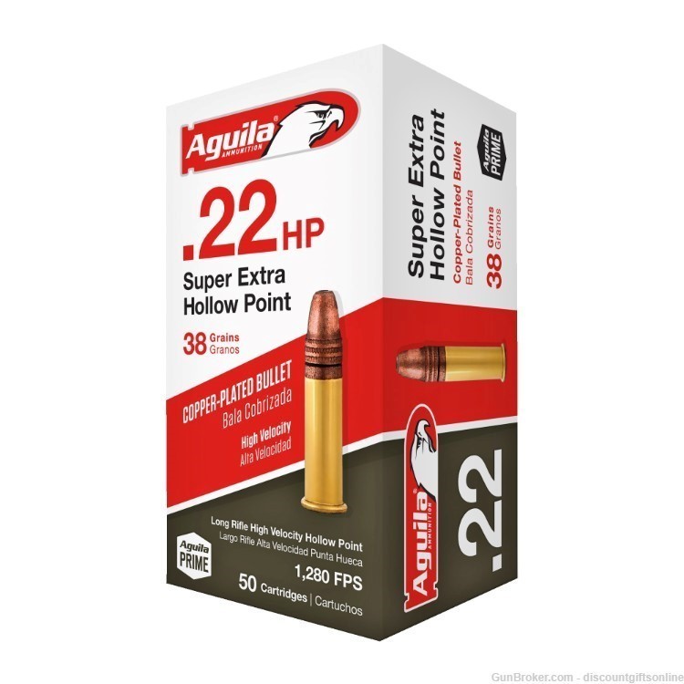 Aguila, Rimfire, 22LR, 38Gr, HP, 50 Round Box, 5 Boxes, 250 Rounds-img-0