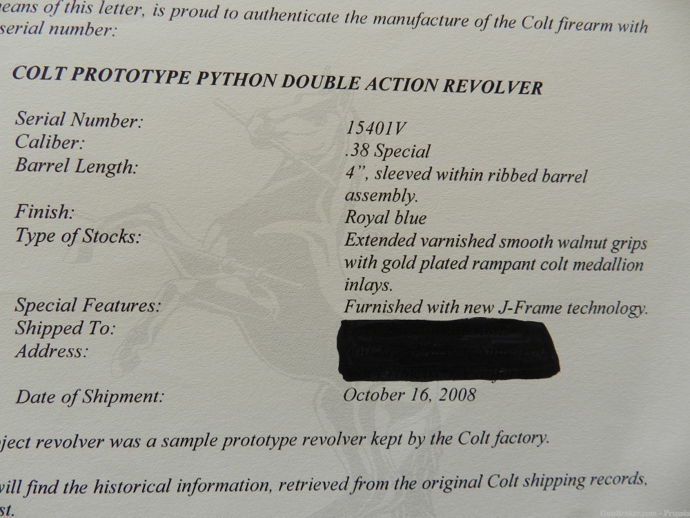 Colt PROTOTYPE Python 38 Spl 4" Sleeved Barrel 98%-img-0