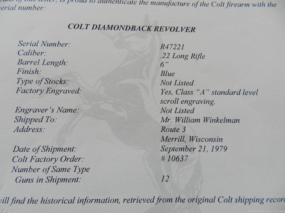 Colt Diamondback 22 Caliber 6" Blue Factory A Engraved NIB-img-13