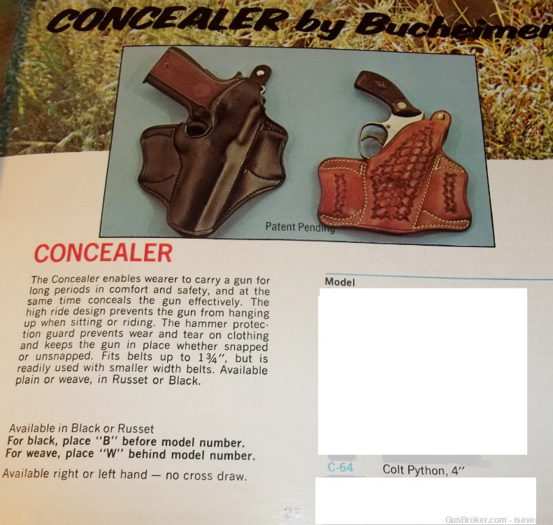 COLT PYTHON NOS Bucheimer L/H Concealer OWB Leather Holster 4" 357 Magnum-img-8