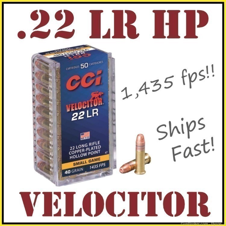 500rds CCI 22 LR Velocitor™ Small Game 40 grn HP .22LR hunting + FAST SHIP-img-0