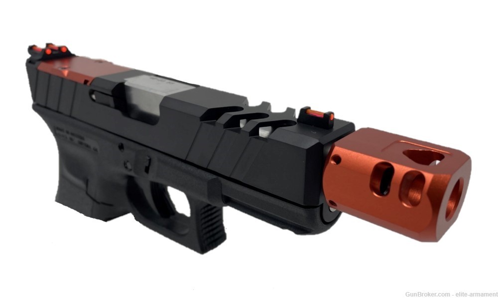 Glock 19 Slide Gen 3 Assembled RMR Cut + Red Anodized Comp Fiber Sights -img-0