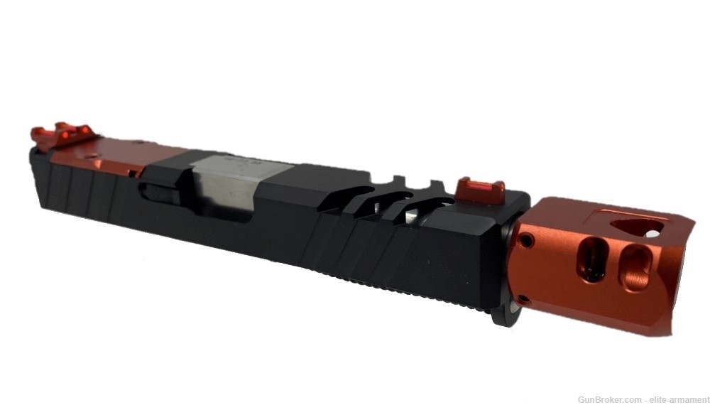 Glock 19 Slide Gen 3 Assembled RMR Cut + Red Anodized Comp Fiber Sights -img-1